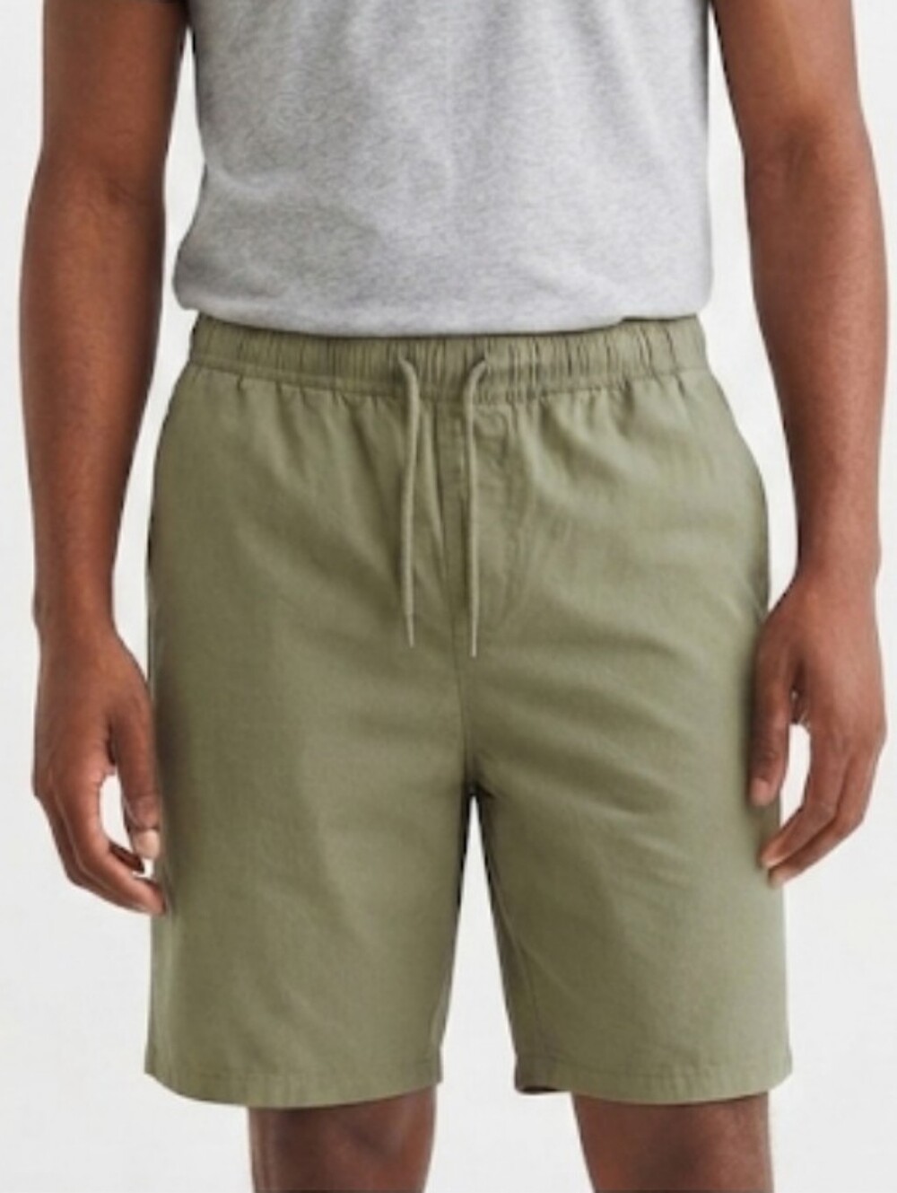 H&M Men's Regular Fit Khaki Green Cotton Drawstring Pull-On Shorts